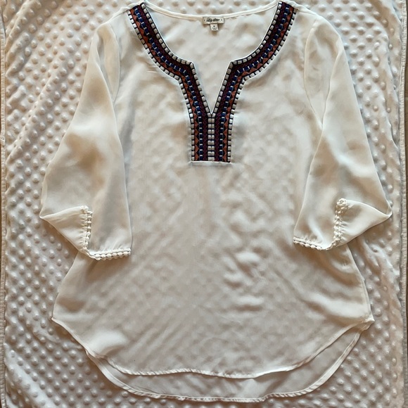 Lily Star Tops - See-Thru blouse, Aztec design.